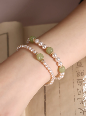 小众简约珍珠玉石手链女款轻奢