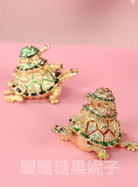 珐琅彩金龟高档精致家居装饰盒