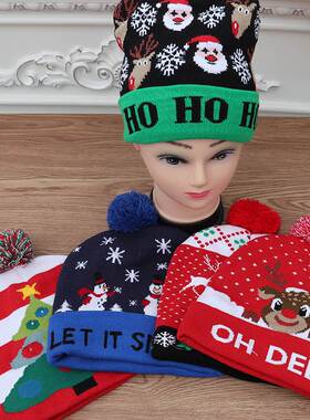 Christmas Hat with LED Light Adult Kids Knitted Soft Beanie