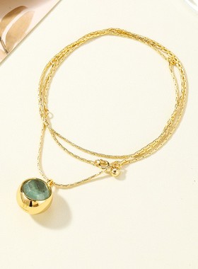 胖东来OD简约风天然石吊坠项链女轻奢小众锁骨链项链夏季高级感