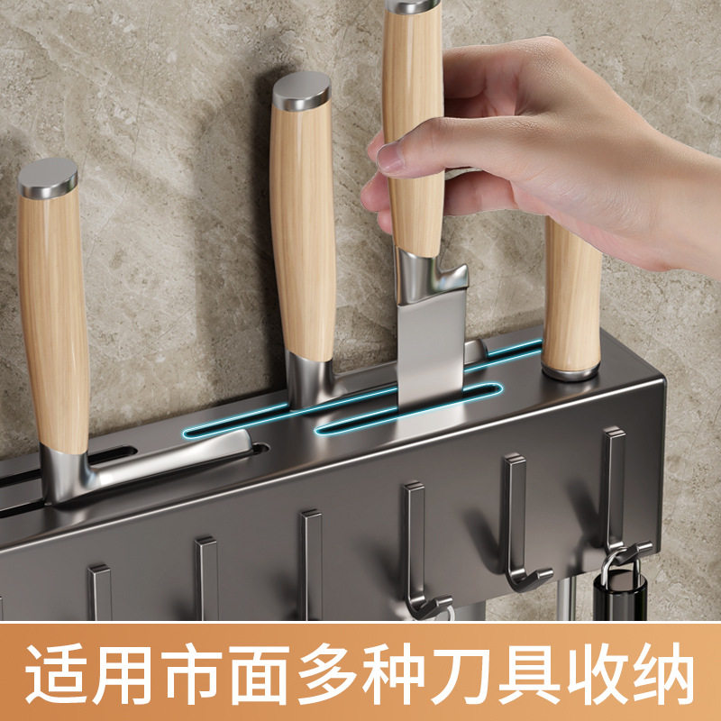 Wall-mounted multifunctional knife holder without drilling holes