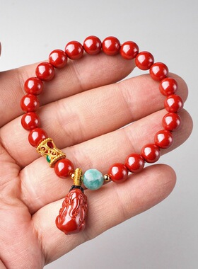 朱砂手链平安扣福字福袋貔貅手串高含量帝王砂本命年首饰佛珠