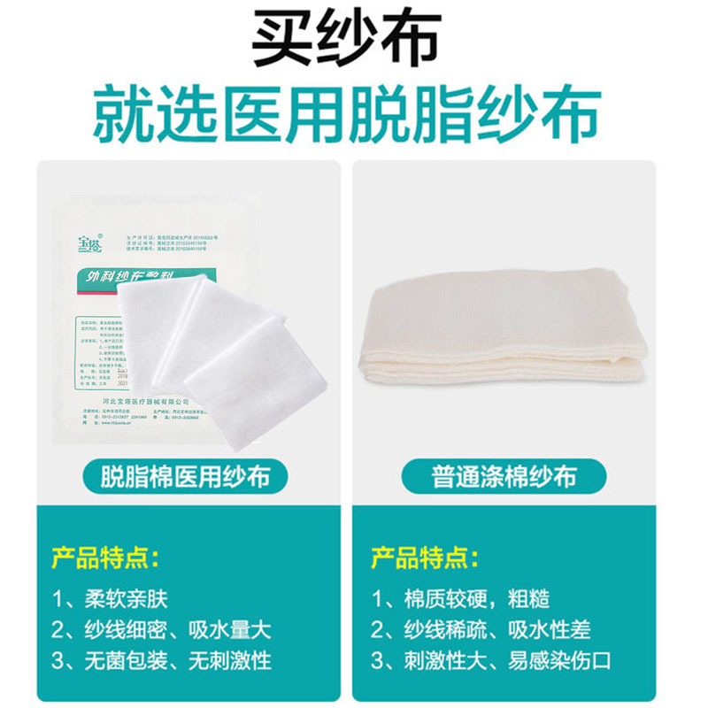 宝塔医用灭菌纱布块一次性无菌外科伤口消毒包扎脱脂棉敷料纱布片 - 图3