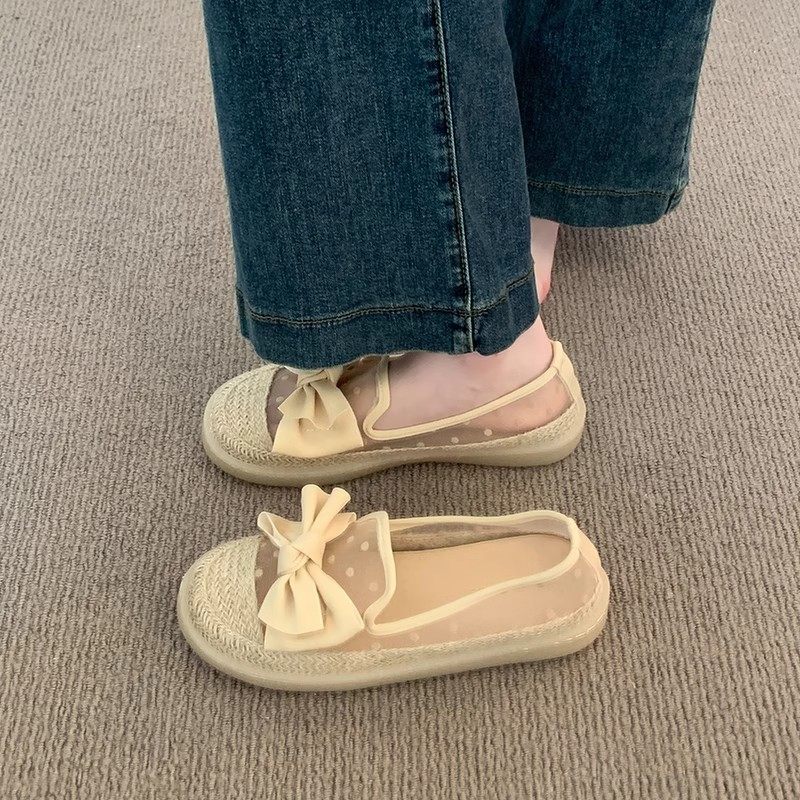 晚晚风厚底单鞋女2025年夏季新款一脚蹬乐福渔夫鞋网纱透气豆豆鞋,淘宝优惠券,粉丝福利购,淘宝优惠卷