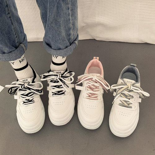 港风街拍小白鞋女2024年春季新款百搭小众厚底学生板鞋运动休闲鞋 - 图3