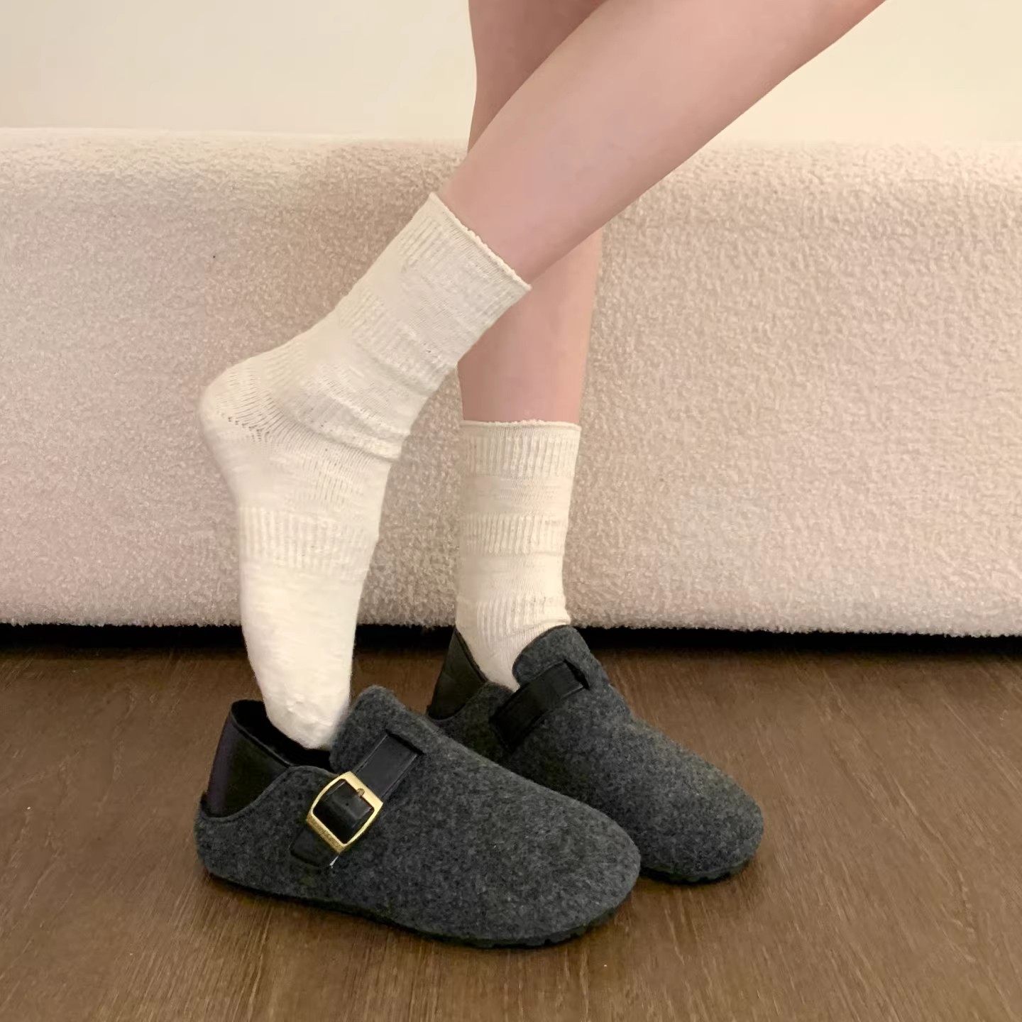 内增高毛呢加绒勃肯鞋女2025秋冬新款复古一脚蹬保暖雪地靴棉鞋子,淘宝优惠券,粉丝福利购,淘宝优惠卷