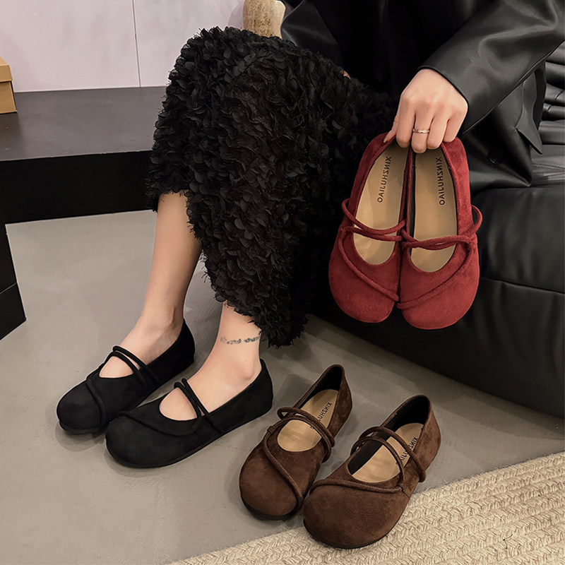 单鞋女平底2026春季新款浅口百搭配裙子一脚蹬绒面复古软底豆豆鞋,淘宝优惠券,粉丝福利购,淘宝优惠卷