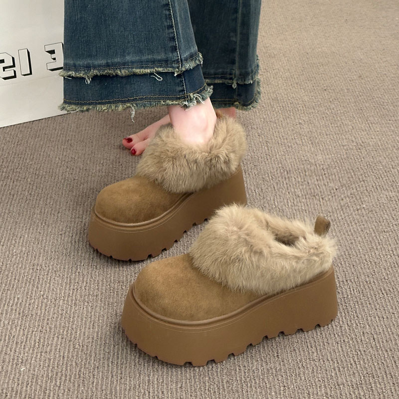 厚底半拖鞋女2025新款冬季加绒勃肯鞋保暖增高一脚蹬毛毛棉鞋子爆,淘宝优惠券,粉丝福利购,淘宝优惠卷
