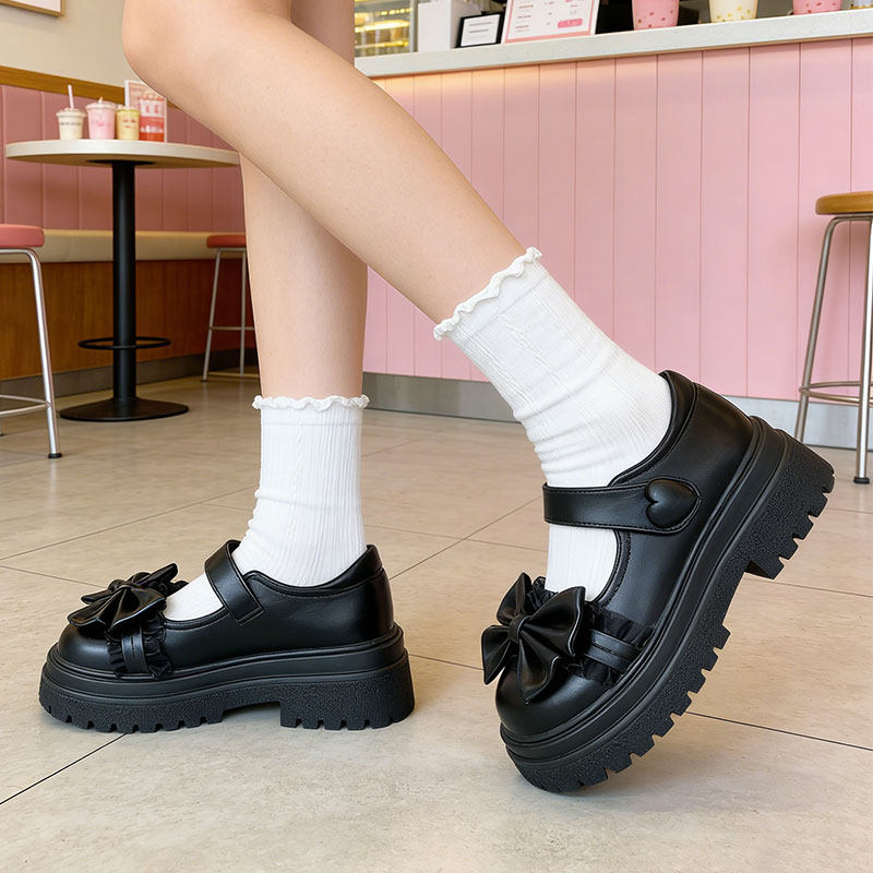 洛丽塔蝴蝶结玛丽珍鞋女春秋2026新款厚底增高粗跟米白小皮鞋单鞋,淘宝优惠券,粉丝福利购,淘宝优惠卷