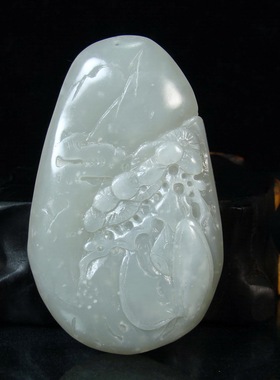 钱塘邮社    和田玉青白玉 松鹤延年 把件