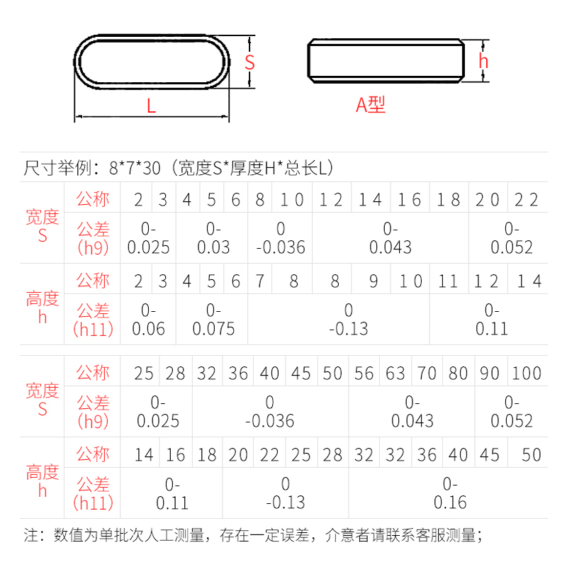 304不锈钢平键A型平键销圆角方键GB1096方料销10*8mmM10M12M14M16 - 图2