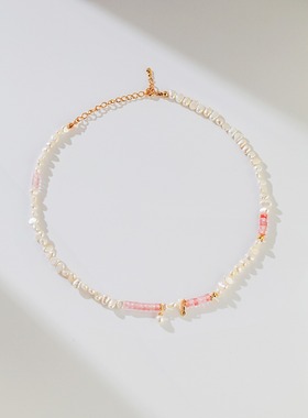 桃之夭夭淡水珍珠项链S925银锁骨链小众设计感桃花情人节礼物