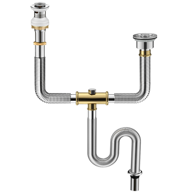 阳台洗衣池下水管全套排水管洗衣柜双面盆一大一小下水器防臭家用,淘宝优惠券,粉丝福利购,淘宝优惠卷