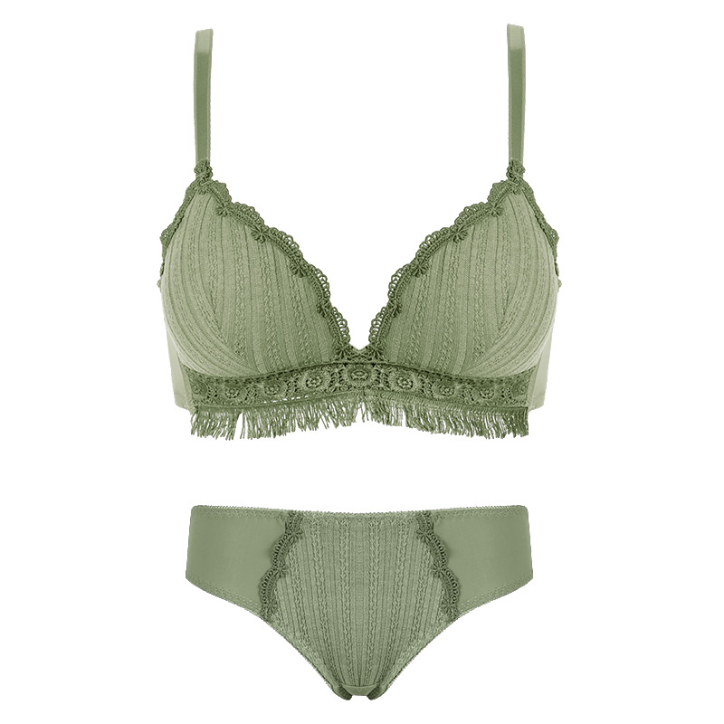 魅角内衣旗舰店法式薄款内衣少女士大显小文胸罩聚拢调整型无痕钢圈蕾丝性感套装3