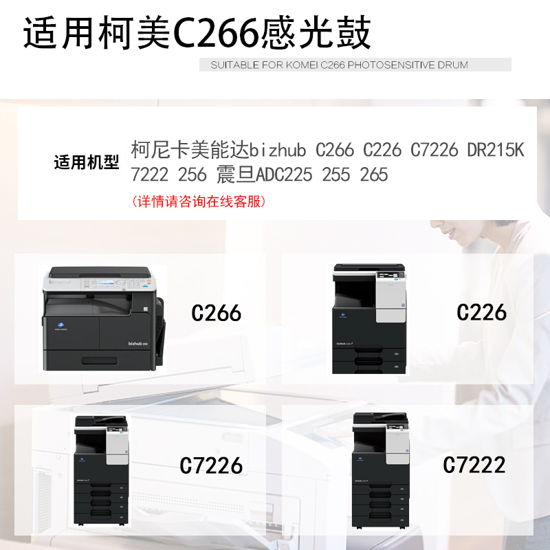 适用柯尼卡美能达bizhub C266感光鼓C226硒鼓C7226柯美DR215K套鼓7222 256震旦ADC225 255 265晒鼓IU显影组件 - 图3