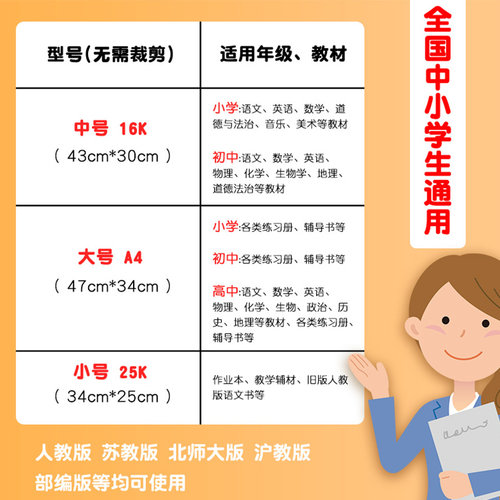 晨光书皮书套书皮纸自粘透明磨砂包书膜16开包书皮小学生课本全套本皮一年级下册小学a4书壳塑料书本保护套 - 图1