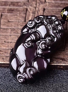 天然彩曜石貔貅吊坠黑曜石水晶