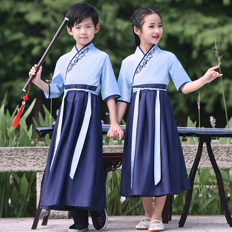 六一儿童古装汉服演出服女童中国风国学服男童朗诵三字经表演服装 - 图3