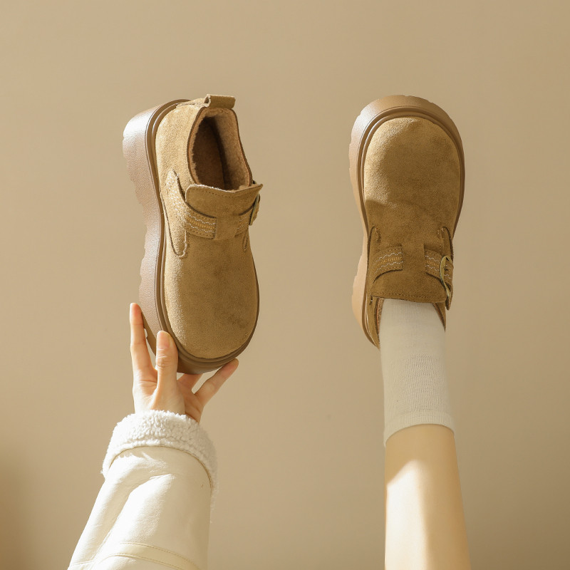 厚底增高7CM小个子勃肯鞋女加绒2025新款冬季乐福鞋一脚蹬二棉鞋,淘宝优惠券,粉丝福利购,淘宝优惠卷