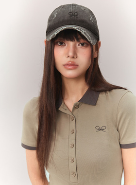 CHUU字母棒球帽女2026年夏季新品磨破毛边牛仔鸭舌帽百搭遮阳帽子
