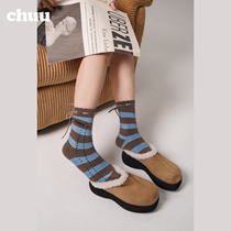 CHUU Striped Bump in color Socks Lady 2023 Fall New Letters Jacquard Tide Socks Lace Knit Socks