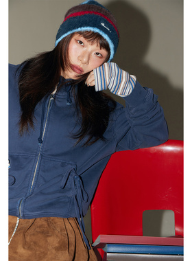 CHUU字母刺绣针织毛女2026冬季新品甜酷百搭毛绒撞色条纹毛线帽子