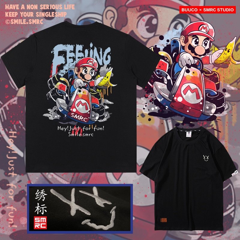 马里奥联名超级玛丽定制潮牌男卫衣 布错T恤