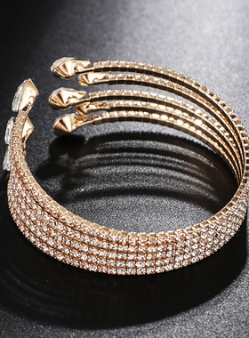 欧美饰品五排满钻钢丝手镯不规则爪链开口弹性手镯厂家直销B273