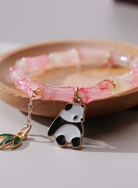 新中式水墨画竹节手链国潮熊猫水墨竹节节节高手串景区热销饰品