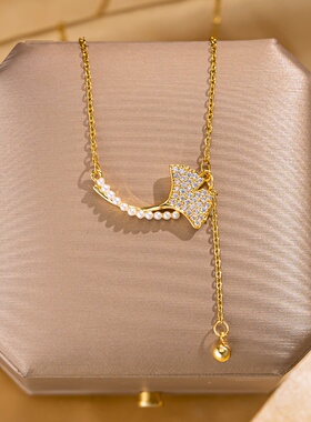 欧美时尚钛钢项链女复古气质高级感蝴蝶花朵吊坠不规则百搭锁骨链