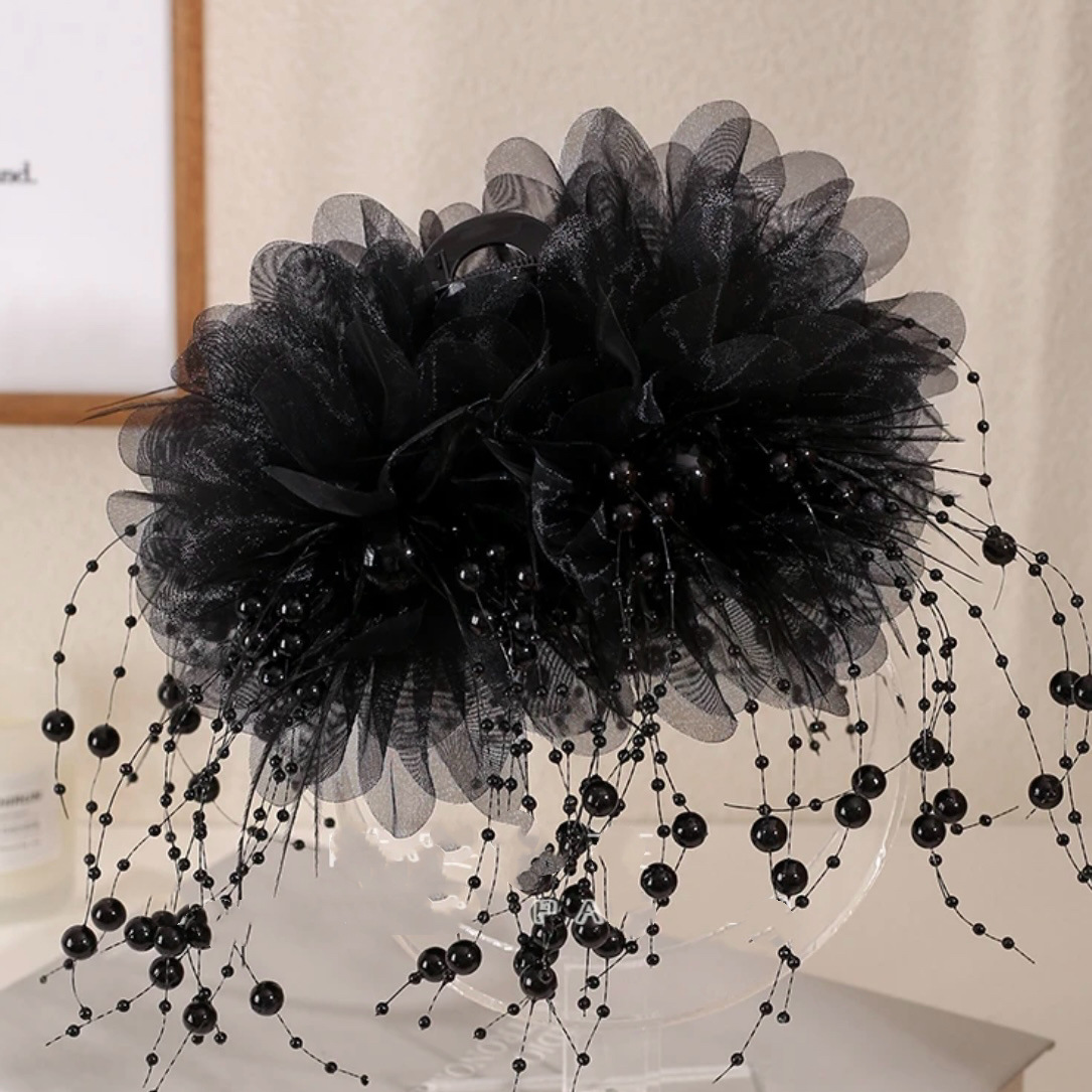 轻奢百搭花朵流苏羽毛手工发夹韩式鲨抓夹轻奢百搭花朵流苏珠珠 - 图1