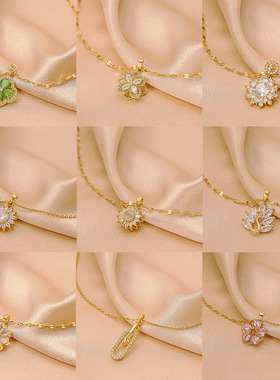 韩版金色豪华镶钻钛钢项链女时尚小蛮腰H吊坠网红高级锁骨链批发