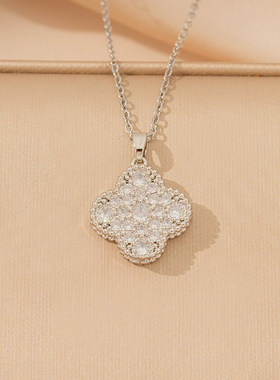 [钛钢]满钻四叶草项链耳钉戒指手镯轻奢小众高级感幸运草饰品批发