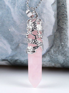 部落图腾龙形天然石吊坠项链六边形灵气子弹头水晶柱饰品情侣款