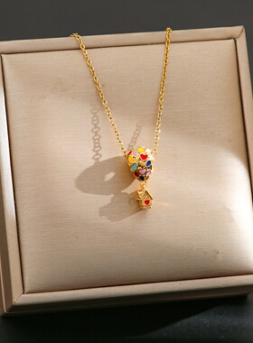 跨境新款时尚气质金色热气球滴胶项链钛钢锁骨链个性潮流饰品批发