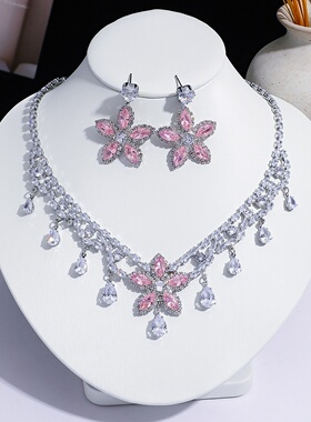 项链套装 新款时尚欧美潮流锆石耳环ins绿色蝴蝶项链流苏气质项链