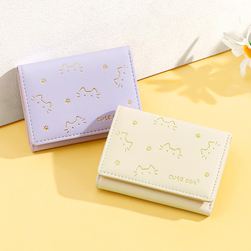 新款可爱猫咪钱包女短款卡通ins大容量学生钱夹小巧三折叠零钱包,淘宝优惠券,粉丝福利购,淘宝优惠卷