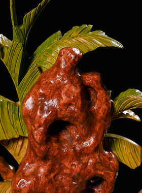 新中式东阳木雕蕉石双雀摆件