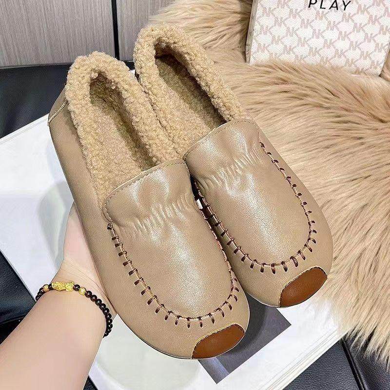 软皮一脚蹬加绒加厚雪地靴女冬宽胖脚妈妈防滑保暖豆豆棉鞋毛毛鞋,淘宝优惠券,粉丝福利购,淘宝优惠卷