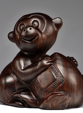 猴子摆件十二生肖实木头办公装饰