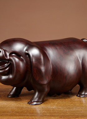 黑檀木雕对猪摆件实木十二生肖情侣猪动物家居装饰送礼红木工艺品
