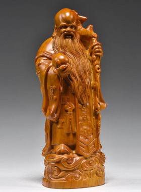 香樟木雕福禄寿三星像摆件实木质寿星公像送长辈领导生日贺寿礼品