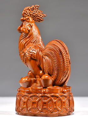 花梨木雕大公鸡摆件红木工艺品