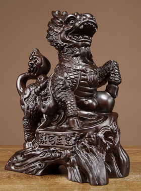 黑檀木瑞兽家居客厅寓意麒麟摆件