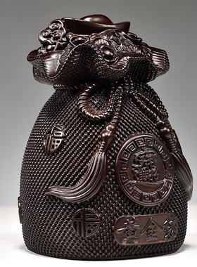 黑檀木雕刻黄金袋摆件实木制福袋子家居桌面装饰品红木工艺品送礼