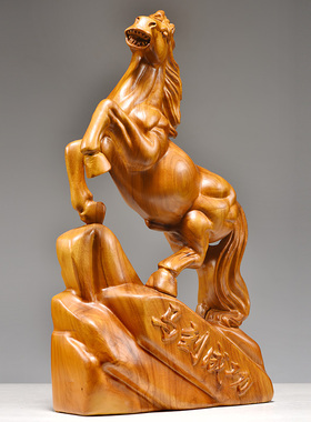 香樟木马摆件实木雕刻生肖吉祥物