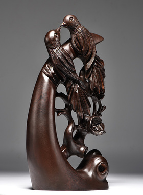 黑檀木雕喜上眉梢摆件q实木根雕动物花鸟喜鹊家居客厅办公室工艺