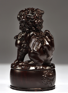 黑檀木雕狮子摆件实木一对大号宫门狮家居客厅玄关装饰红木工艺品