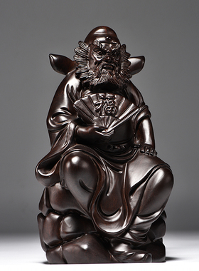 黑檀实木雕刻天师钟馗摆件福神像红木家居客厅玄关装饰工艺品送礼