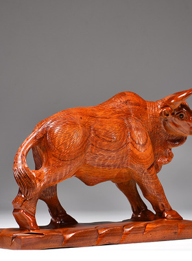 花梨木雕牛摆件实木工艺品家居客厅玄关店铺办公室装饰开业送礼品